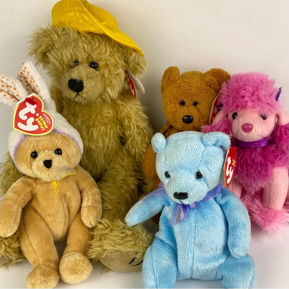 Ty Beanie Babies lot of five, Fuzz, Ooh-La-La and Lani, Springston, Gordon VTG